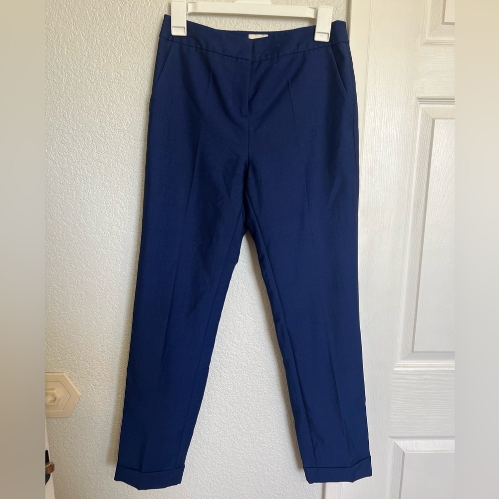 Reiss Tailored Slim Ankle Pants Blue Cuffed Hem Workwear Chic